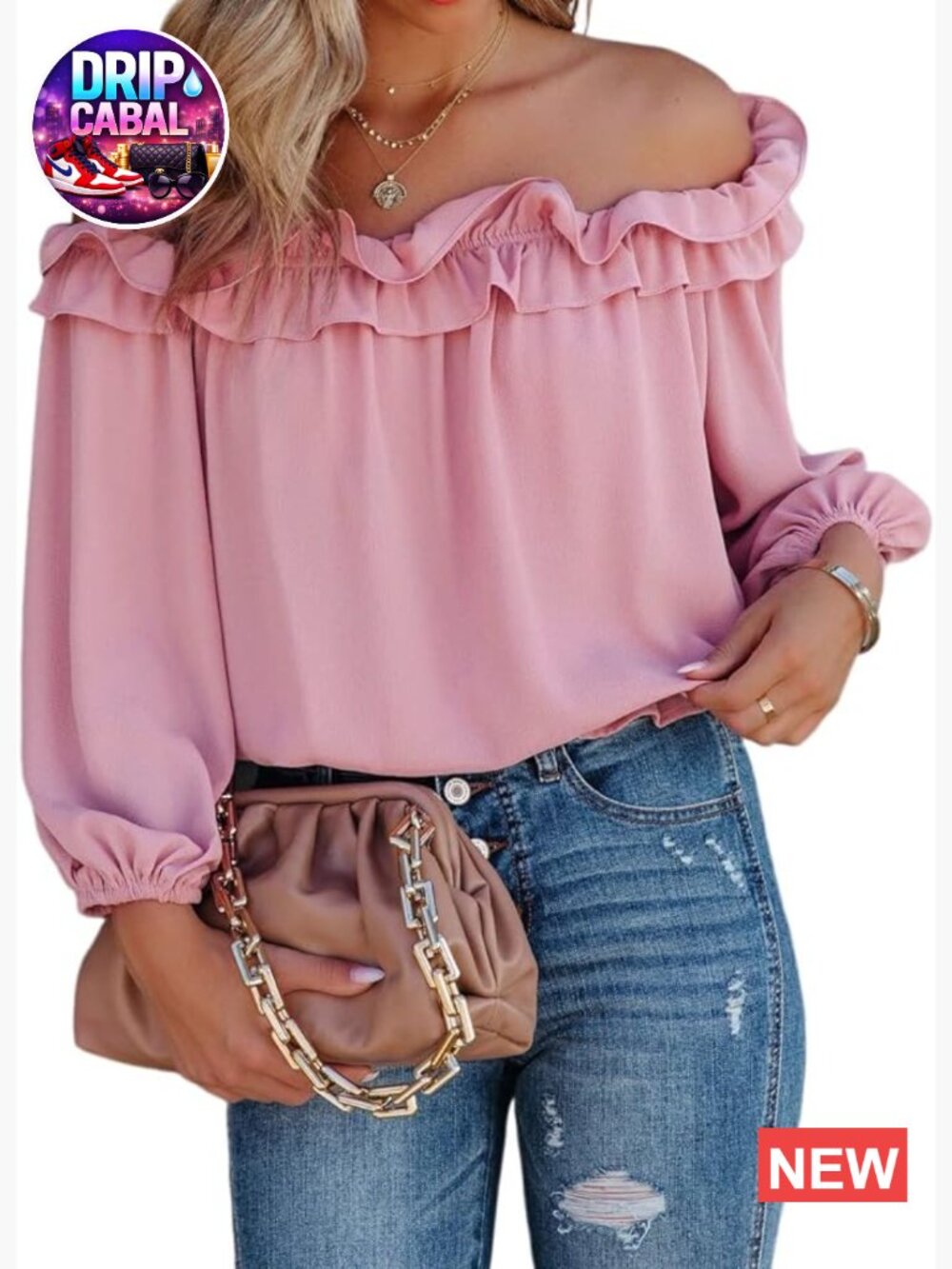 Women's Off Shoulder Long Sleeve Ruffle Blouse Flowy Chiffon Top